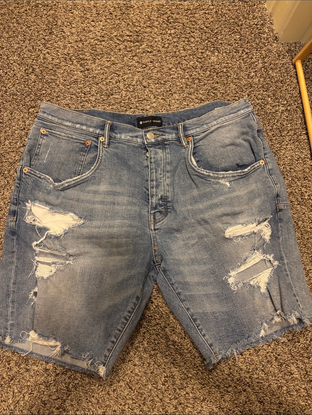 Distressed Light Blue Men's Denim Jean Shorts